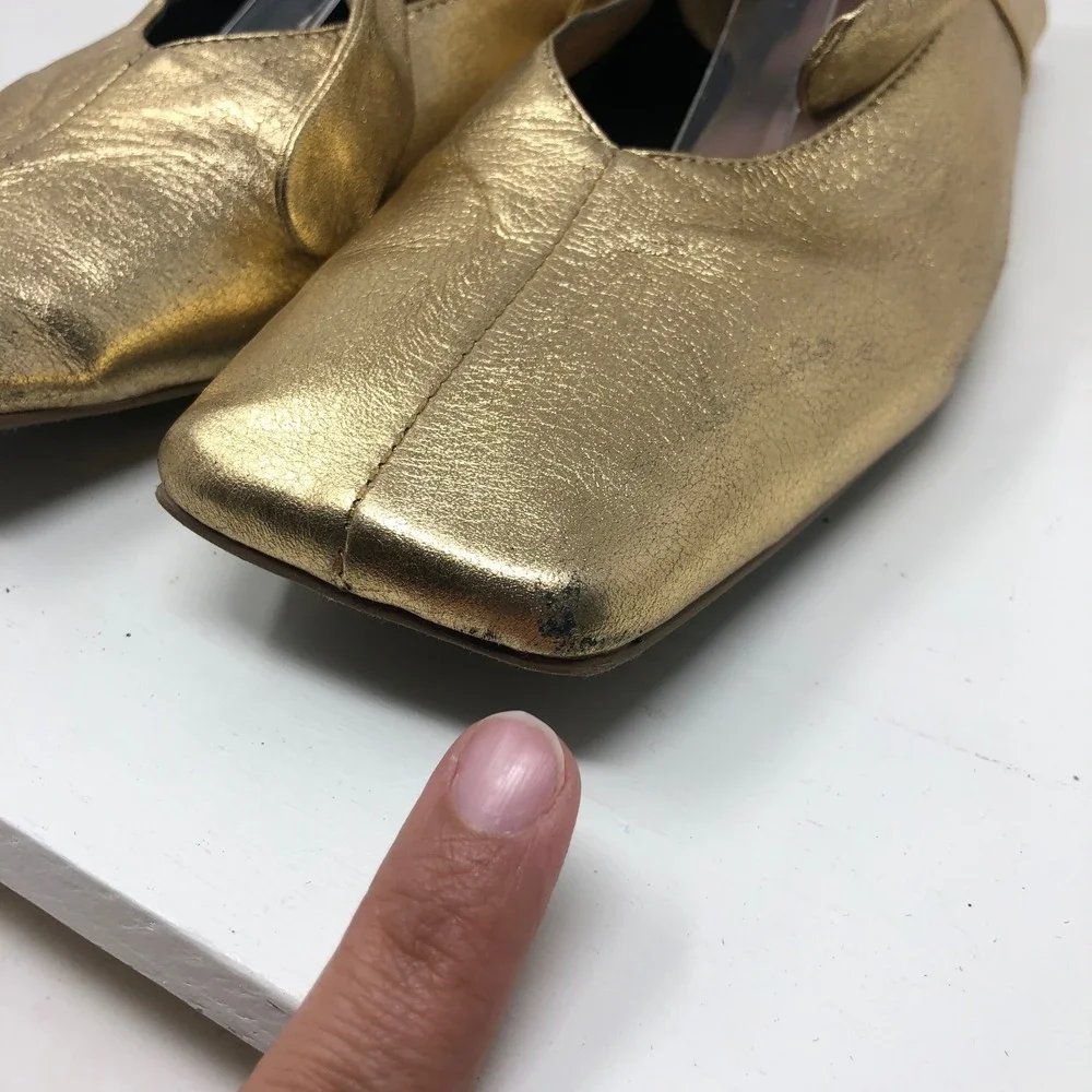 Vicenza Ballet Flats 8 Womens Gold Metallic Square Toe Knotted Strap Leather